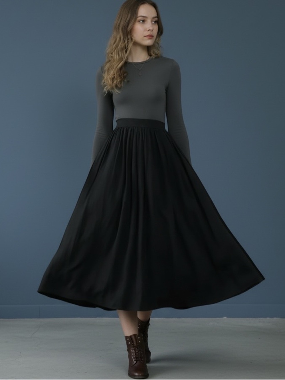 One Left! ❤️ NEW! Retro Full Pleated Black Midi Skirt - Picture 2 of 9